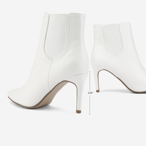 Pointed Toe Stiletto Ankle Booties - WHITE PU - 3